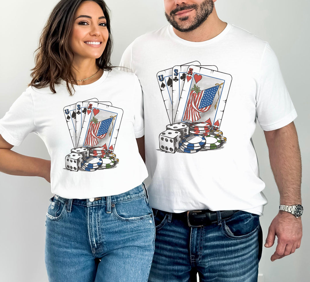White Graphic T Shirts | USA Poker T-Shirt | Six Twelves Clothing Co.